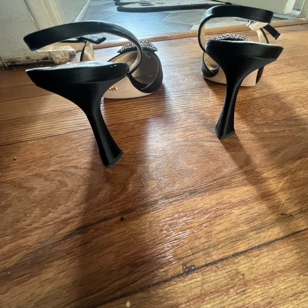 Badgley Mischka Black Enida Satin Crystal Buckle Slingback Pumps Size 11 EUC - Picture 16 of 16